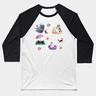 Dogs being cute at the beach pattern and sticker pack Baseball T-Shirt